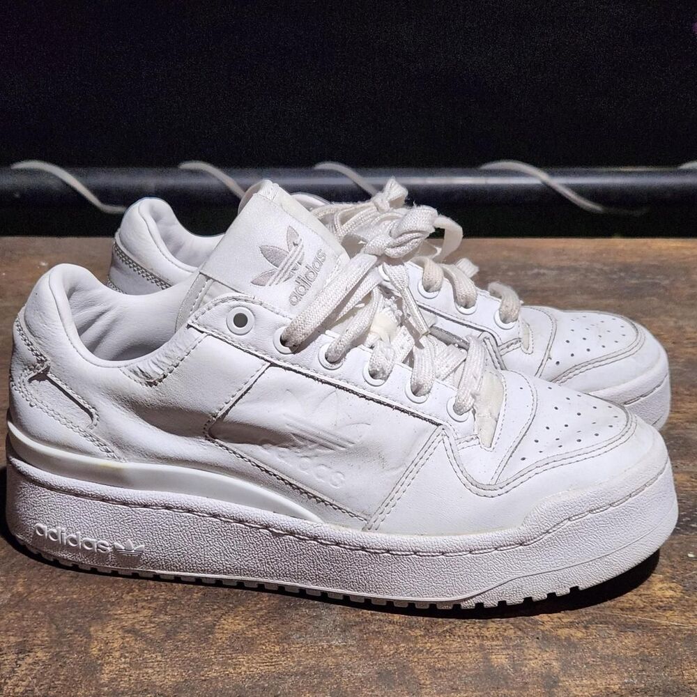 Adidas Forum Bold Low in triple white platform sneakers, women's 6.5